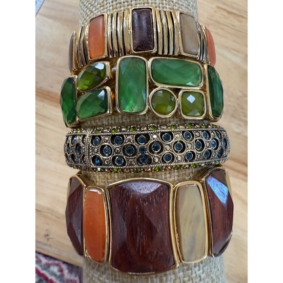 Lot Of 4 Stretch Bracelets With Green Orange & Brown Gemstone Accents & Gold-Ton - Picture 10 of 10